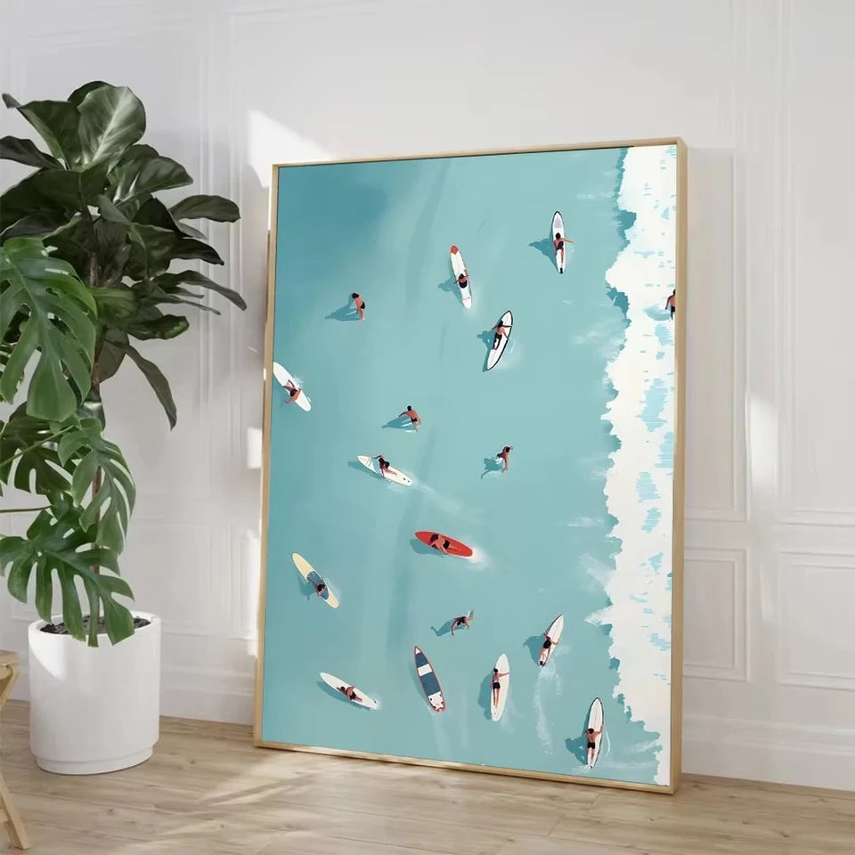 Summer Girl Swimming Pool Party Wall Art-Beach and Ocean Canvas Prints for Nordic Living Room Decor,Boat-Themed Home Art