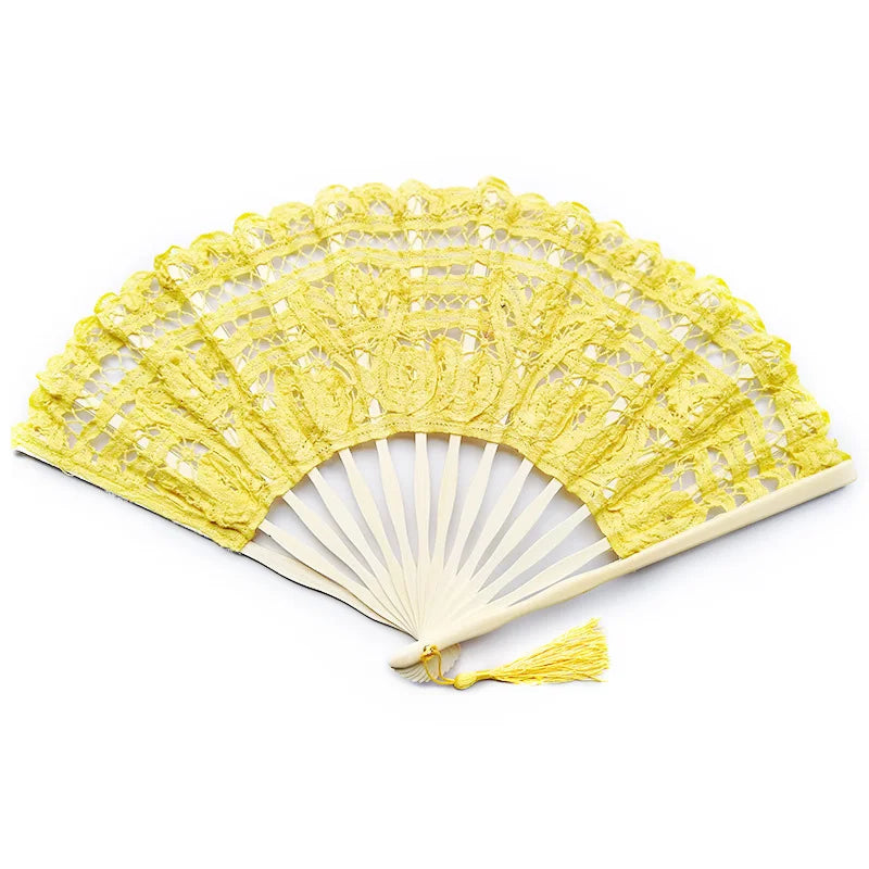 Embroidery Chinese Dance Hand Fan Party Wedding Prom Bamboo Hand Folding Lace Fabric Vintage Craft Gift Fan Home Decoration