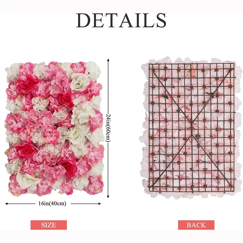 Pink Silk Rose Flower Wall Artificial Flower Backdrop Panel for Wedding Baby Shower Birthday Home Party Decoration Room Decor
