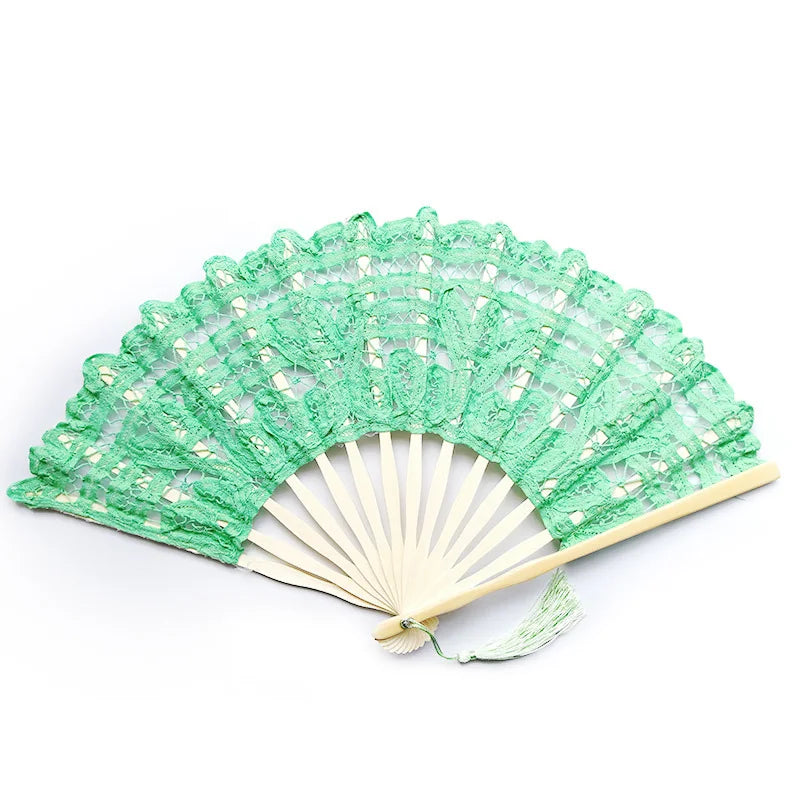 Embroidery Chinese Dance Hand Fan Party Wedding Prom Bamboo Hand Folding Lace Fabric Vintage Craft Gift Fan Home Decoration