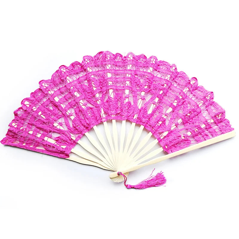 Embroidery Chinese Dance Hand Fan Party Wedding Prom Bamboo Hand Folding Lace Fabric Vintage Craft Gift Fan Home Decoration