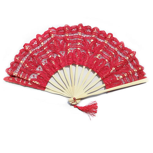 Embroidery Chinese Dance Hand Fan Party Wedding Prom Bamboo Hand Folding Lace Fabric Vintage Craft Gift Fan Home Decoration