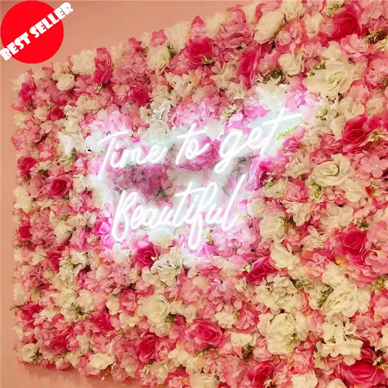 Pink Silk Rose Flower Wall Artificial Flower Backdrop Panel for Wedding Baby Shower Birthday Home Party Decoration Room Decor