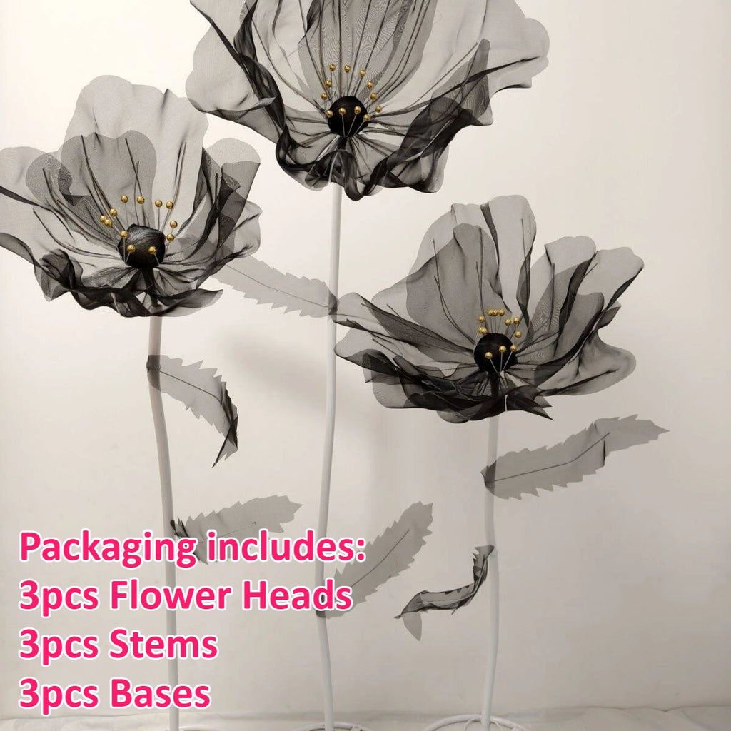 160cm Large Black Silk Poppy Artificial Flowers Wedding Decor Props Road Lead Flower Window Display Garden Yard Home Decoration