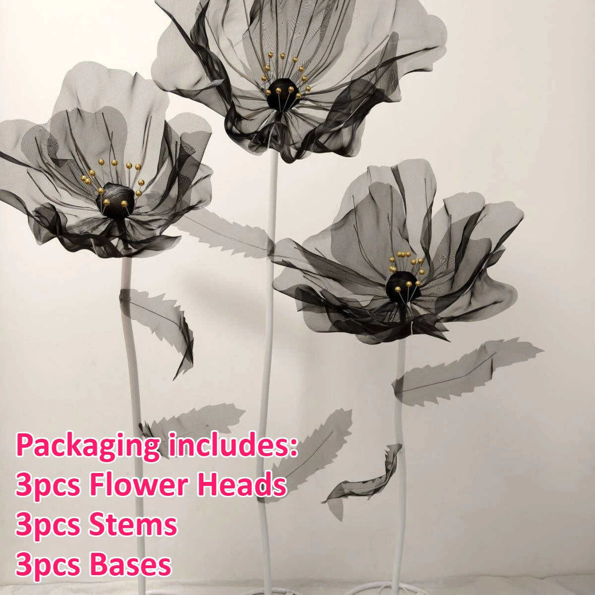 160cm Large Black Silk Poppy Artificial Flowers Wedding Decor Props Road Lead Flower Window Display Garden Yard Home Decoration