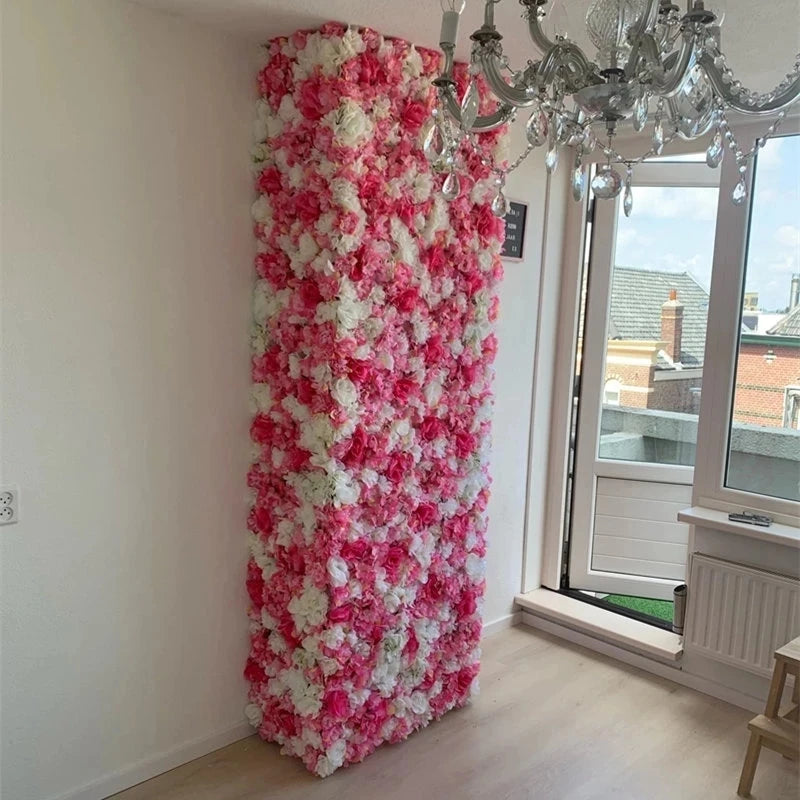 Pink Silk Rose Flower Wall Artificial Flower Backdrop Panel for Wedding Baby Shower Birthday Home Party Decoration Room Decor