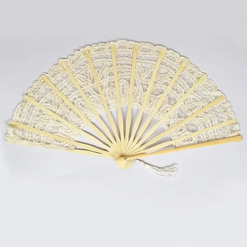 Embroidery Chinese Dance Hand Fan Party Wedding Prom Bamboo Hand Folding Lace Fabric Vintage Craft Gift Fan Home Decoration