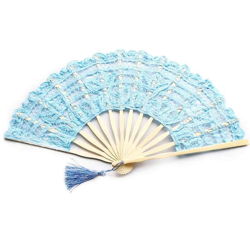Embroidery Chinese Dance Hand Fan Party Wedding Prom Bamboo Hand Folding Lace Fabric Vintage Craft Gift Fan Home Decoration