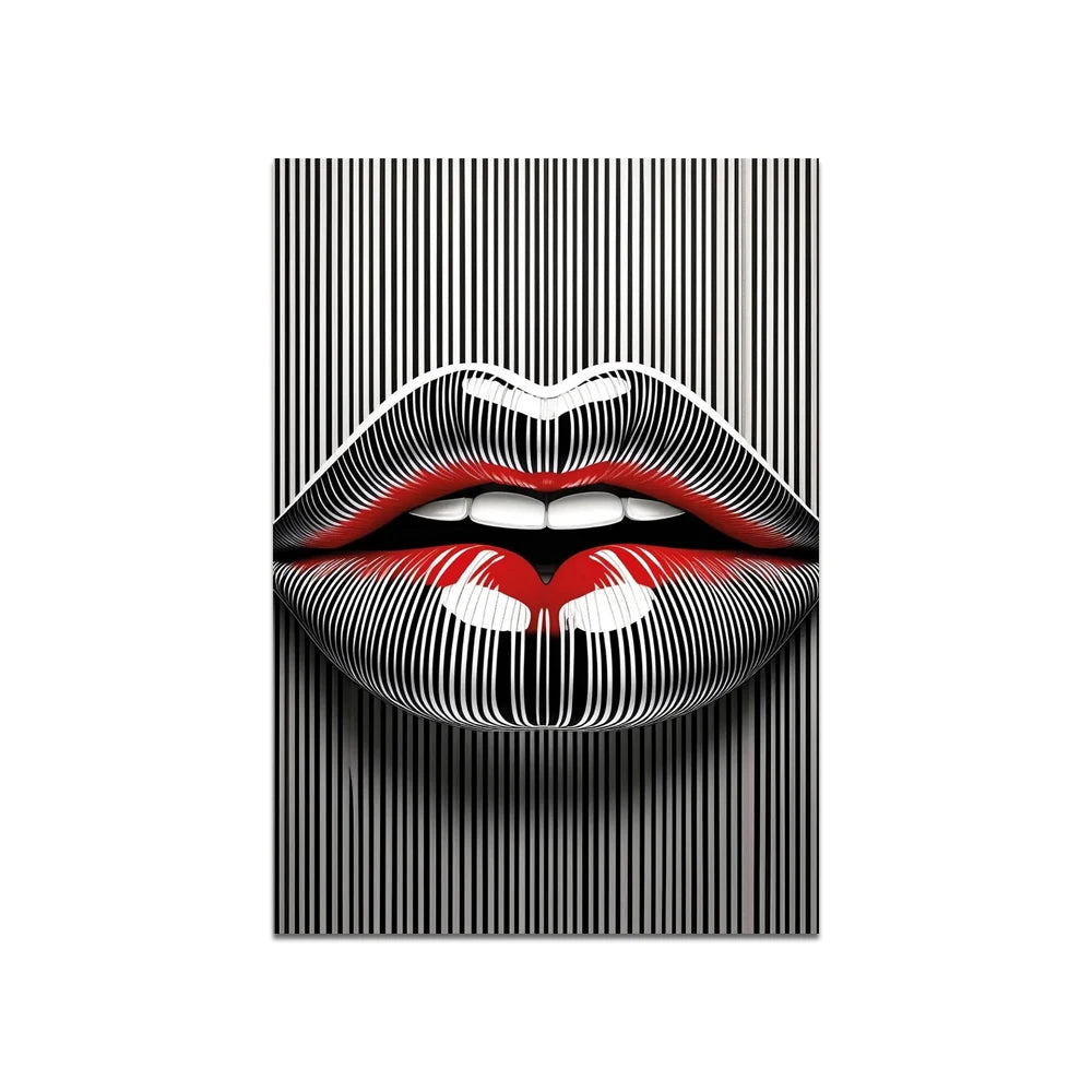 Striped Lips Canvas Painting Black White Pop Wall Art Bold Abstract Lip Picture Modern Fashion Home Decor Canvas Poster Print