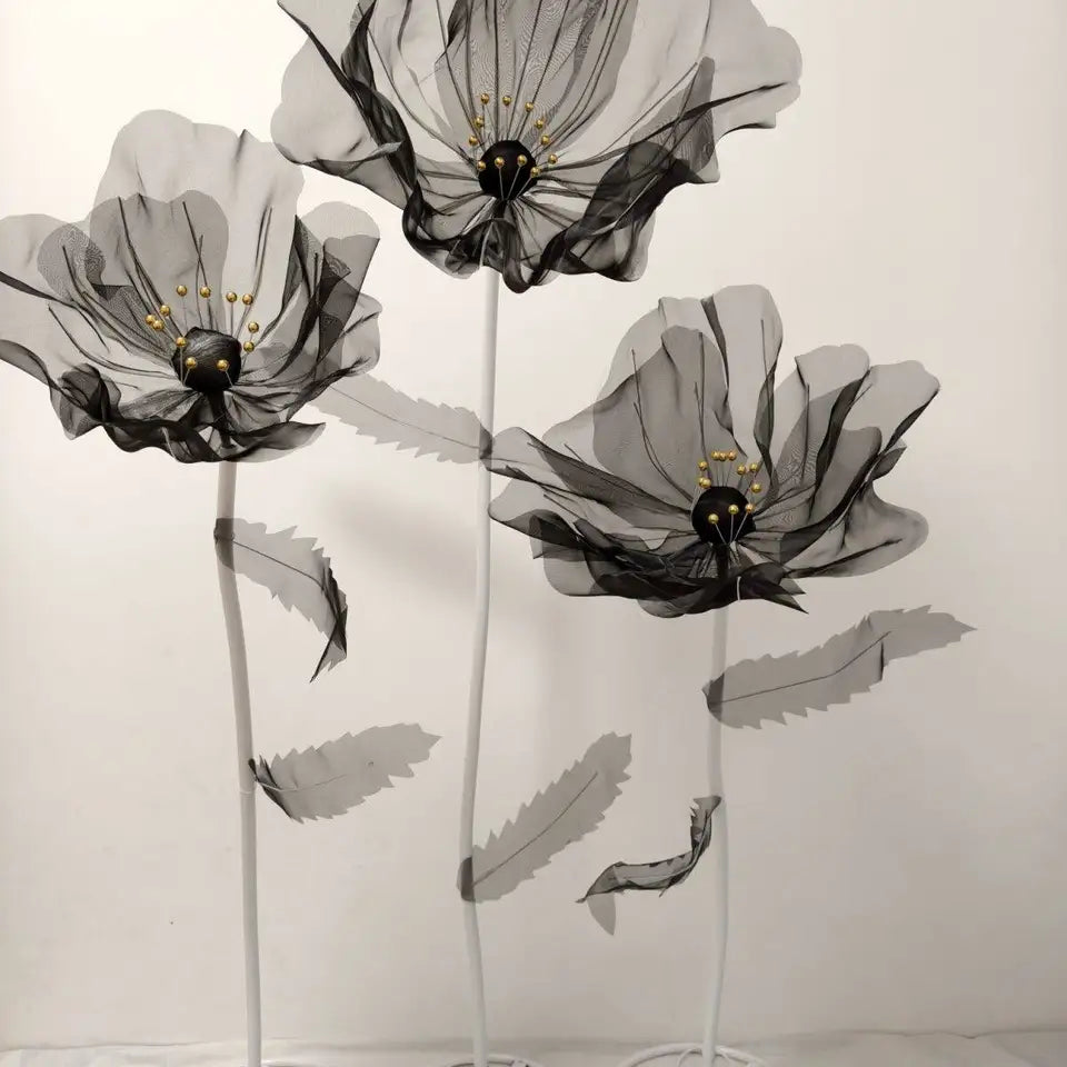 160cm Large Black Silk Poppy Artificial Flowers Wedding Decor Props Road Lead Flower Window Display Garden Yard Home Decoration