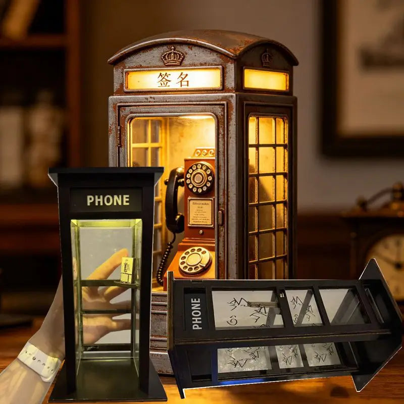 Vintage Signature Phone Booth Lamp Ornament Phone Booth Atmosphere Warm Led Lamp Craft Decor For Bedroom Home Office Bar Gift