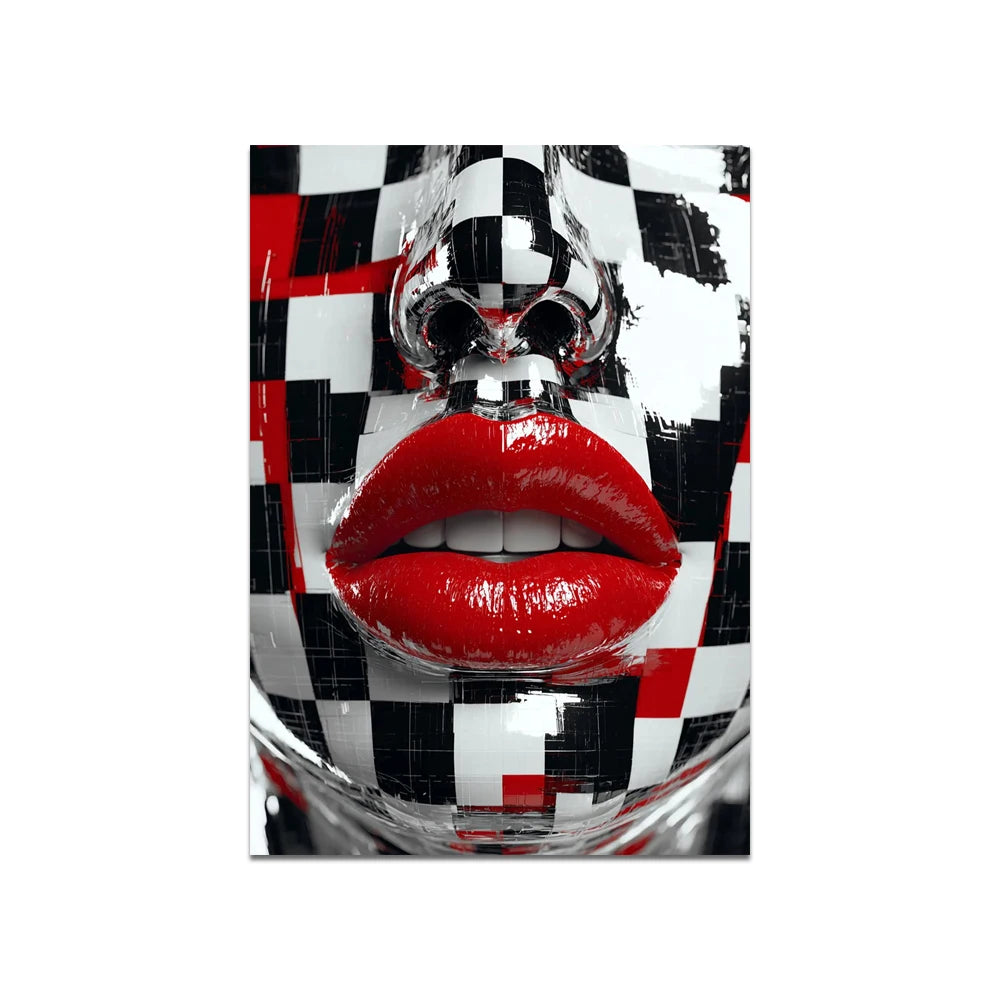 Striped Lips Canvas Painting Black White Pop Wall Art Bold Abstract Lip Picture Modern Fashion Home Decor Canvas Poster Print