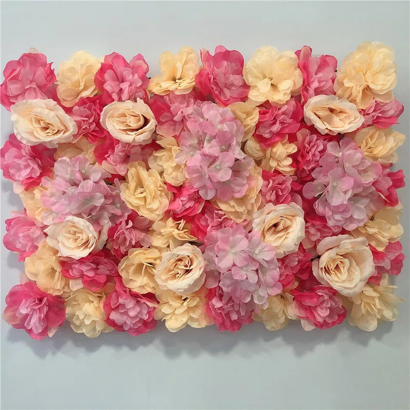 Pink Silk Rose Flower Wall Artificial Flower Backdrop Panel for Wedding Baby Shower Birthday Home Party Decoration Room Decor