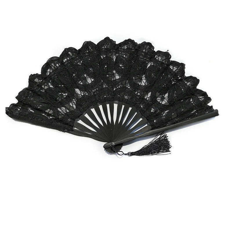 Embroidery Chinese Dance Hand Fan Party Wedding Prom Bamboo Hand Folding Lace Fabric Vintage Craft Gift Fan Home Decoration