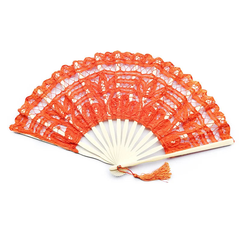 Embroidery Chinese Dance Hand Fan Party Wedding Prom Bamboo Hand Folding Lace Fabric Vintage Craft Gift Fan Home Decoration