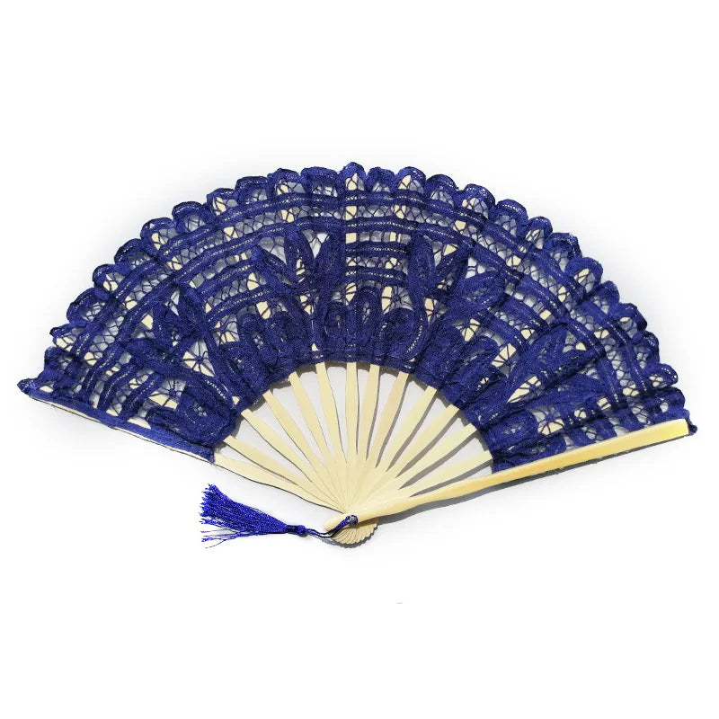 Embroidery Chinese Dance Hand Fan Party Wedding Prom Bamboo Hand Folding Lace Fabric Vintage Craft Gift Fan Home Decoration