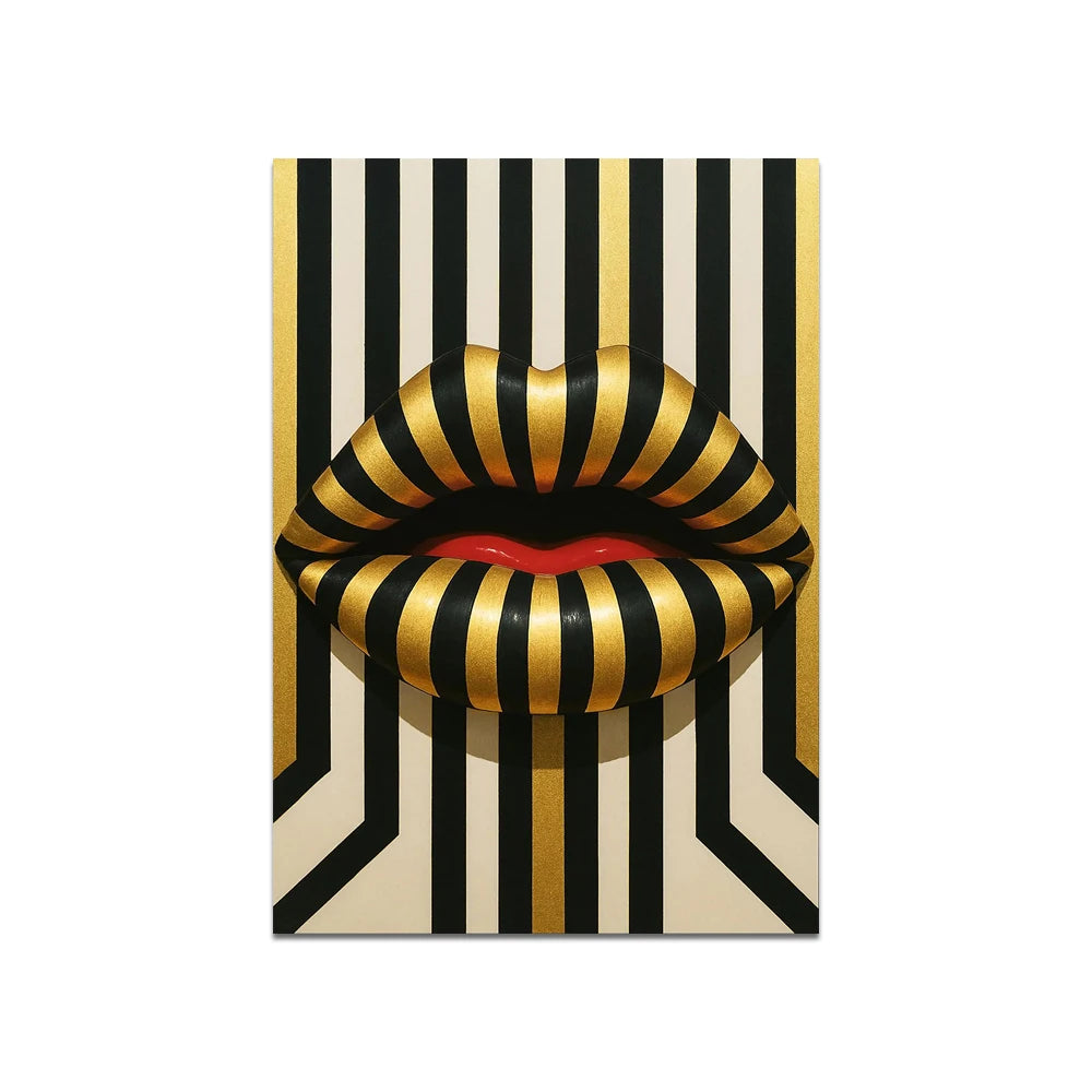 Striped Lips Canvas Painting Black White Pop Wall Art Bold Abstract Lip Picture Modern Fashion Home Decor Canvas Poster Print