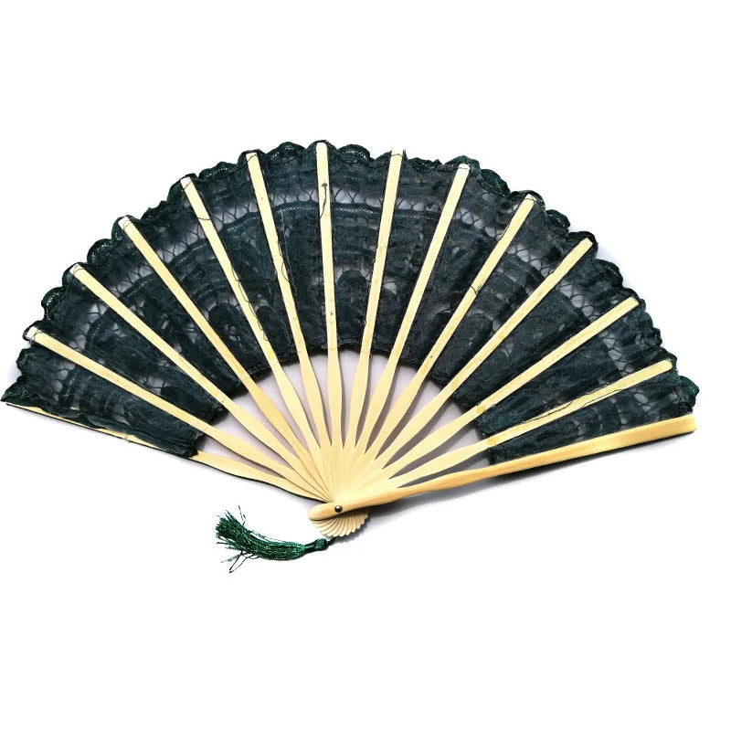 Embroidery Chinese Dance Hand Fan Party Wedding Prom Bamboo Hand Folding Lace Fabric Vintage Craft Gift Fan Home Decoration