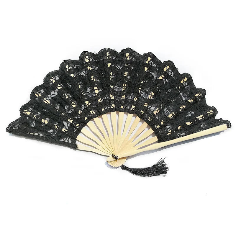 Embroidery Chinese Dance Hand Fan Party Wedding Prom Bamboo Hand Folding Lace Fabric Vintage Craft Gift Fan Home Decoration