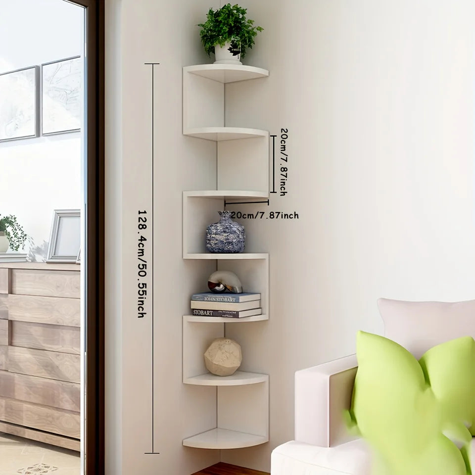 7-Tier Rustic Wall-Mounted Corner Shelf - Christmas Home Decor, Suitable for Living Room, Bedroom, Kitchen - Easy-To-Install Home Storage Shelf, Decorative Storage Rack, Easy to Assemble, Home Corner Triangular Wall-Mounted Storage Rack, Corner Divider, T