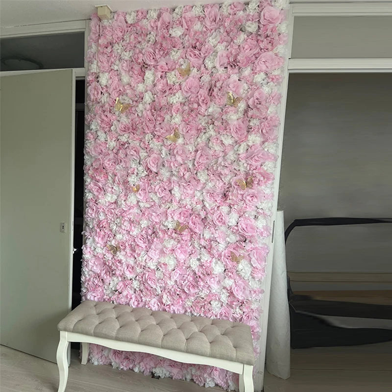 Pink Silk Rose Flower Wall Artificial Flower Backdrop Panel for Wedding Baby Shower Birthday Home Party Decoration Room Decor