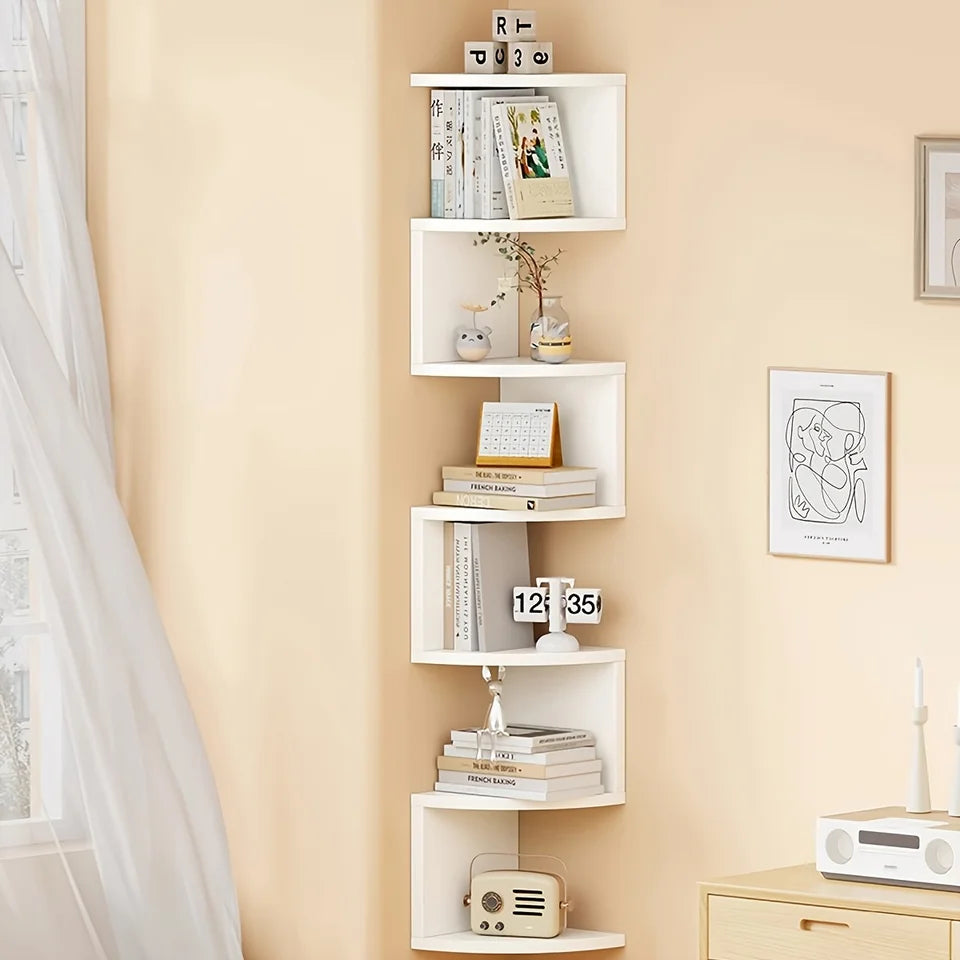 7-Tier Rustic Wall-Mounted Corner Shelf - Christmas Home Decor, Suitable for Living Room, Bedroom, Kitchen - Easy-To-Install Home Storage Shelf, Decorative Storage Rack, Easy to Assemble, Home Corner Triangular Wall-Mounted Storage Rack, Corner Divider, T