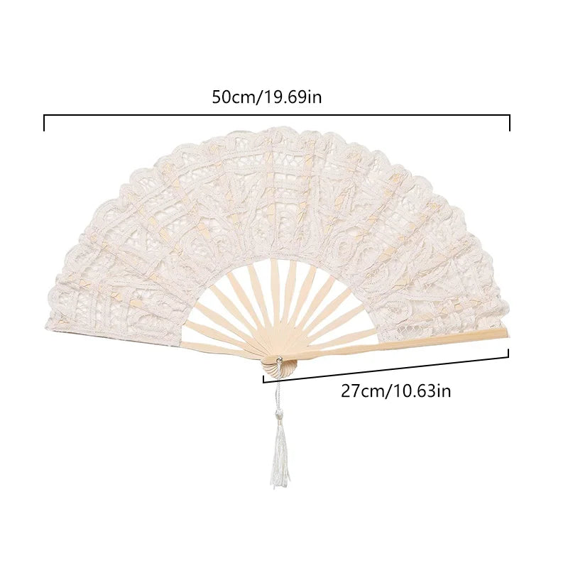 Embroidery Chinese Dance Hand Fan Party Wedding Prom Bamboo Hand Folding Lace Fabric Vintage Craft Gift Fan Home Decoration